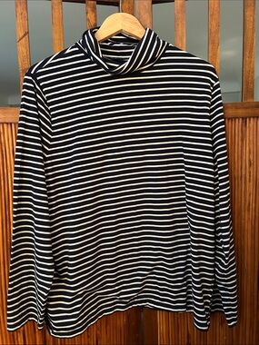 Talbots Black and White Striped The Talbots Tee Turtleneck Long Sleeves